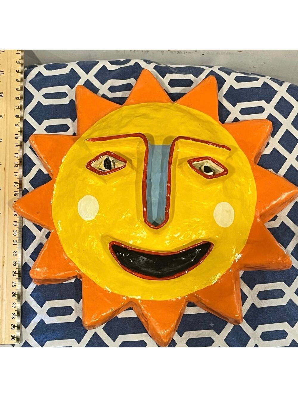 Gina Truex Mexican Paper Mache Sun Face Mask Art VTG Orange 1970s 1980s Mexico